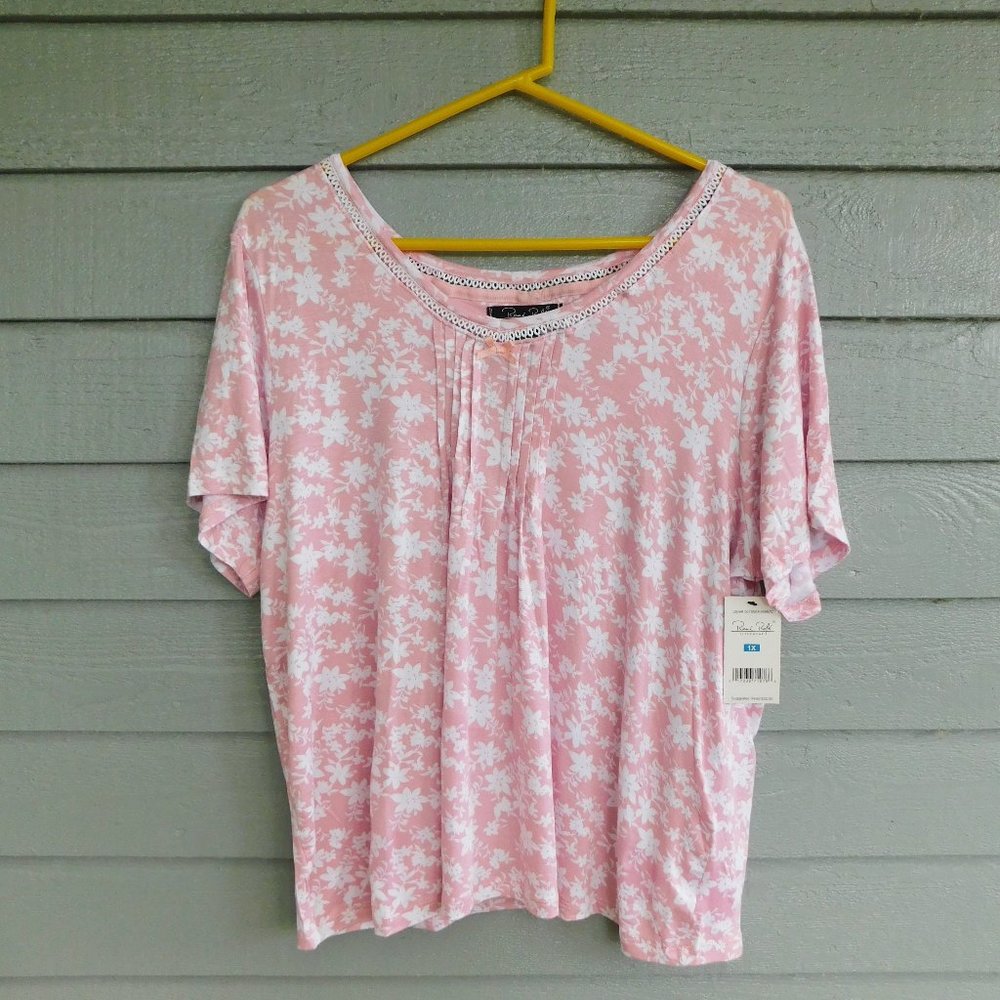 2 Piece Pink Floral Top & Shorts Pajama Set - 1X (NWT)